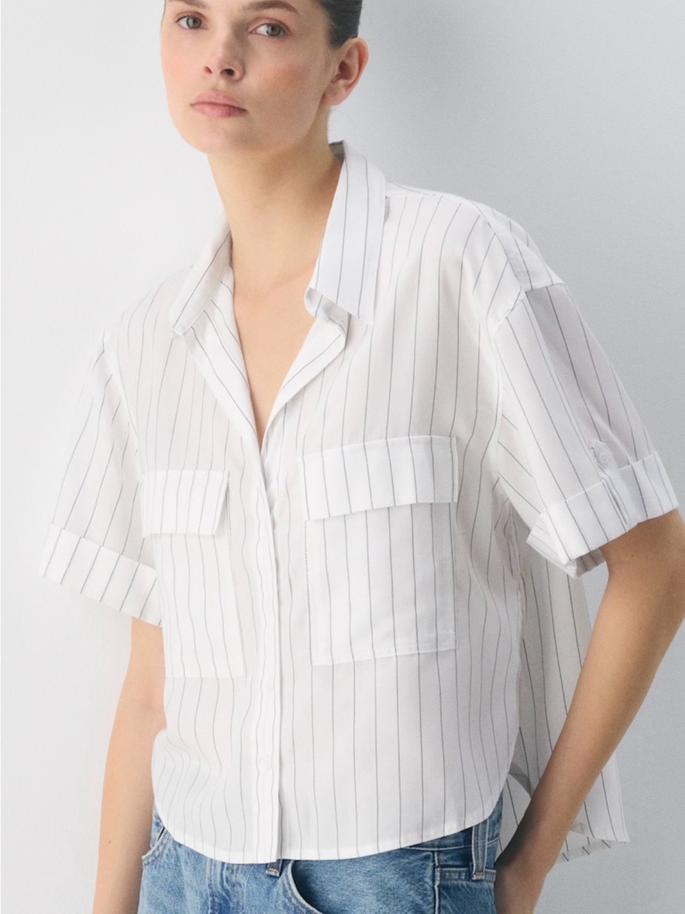 Aritzia White Shirt with Black Pinstripes
